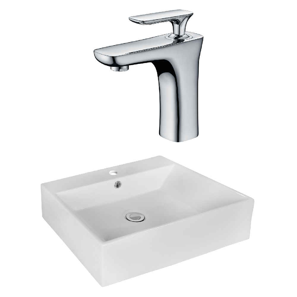 20.5-in. x 17.25-in. Rectangle Bathroom Vessel Sink Set White Enamel Glaze