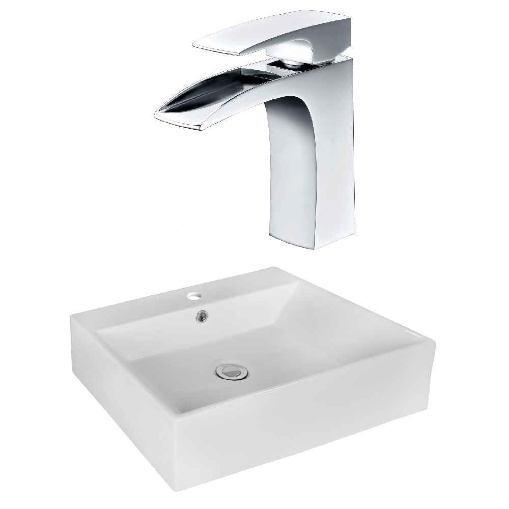 20.25-in. x 17.25-in. Rectangle Bathroom Vessel Sink Set White Enamel Glaze