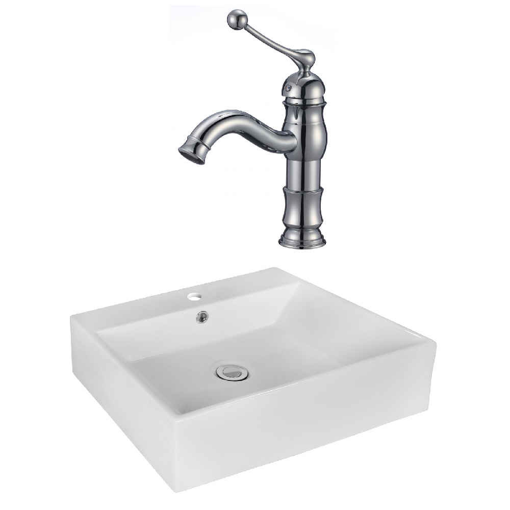 20.5-in. x 17.25-in. Rectangle Bathroom Vessel Sink Set White Enamel Glaze