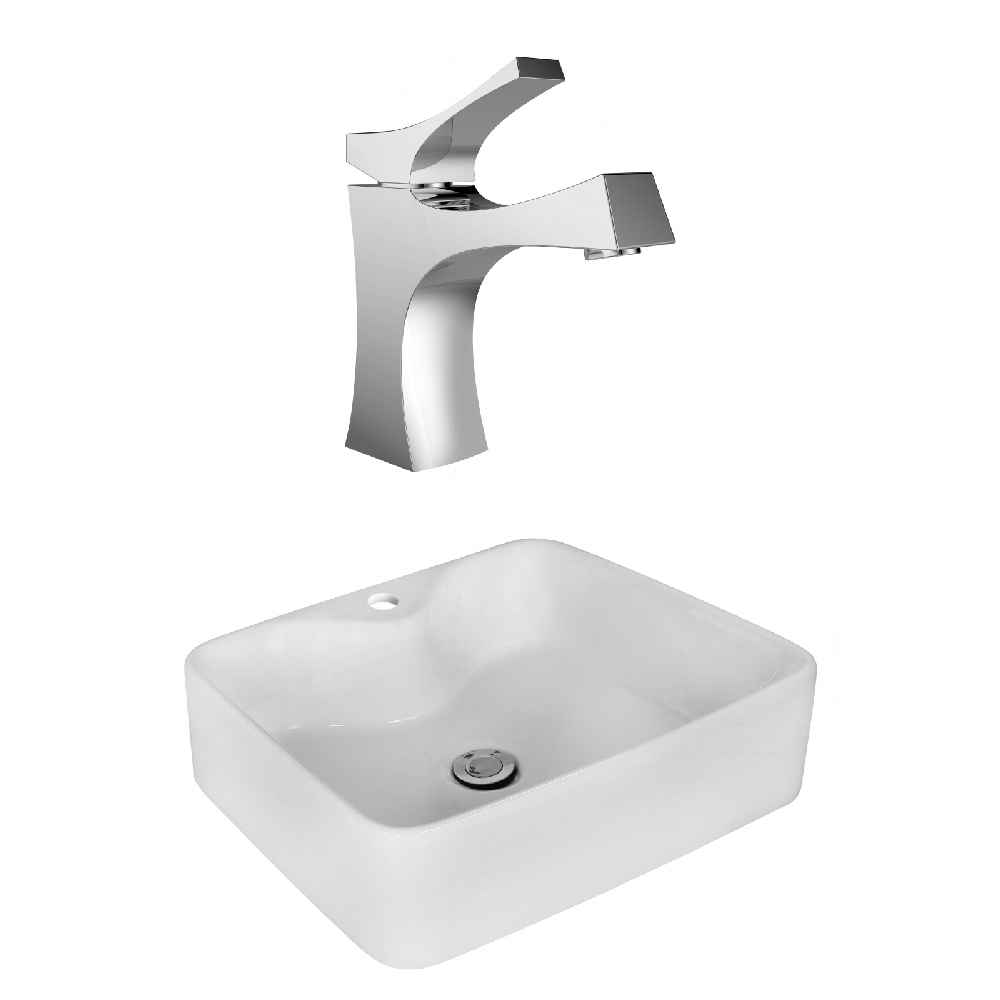 18.75-in. x 14.75-in. Rectangle Bathroom Vessel Sink Set White Enamel Glaze