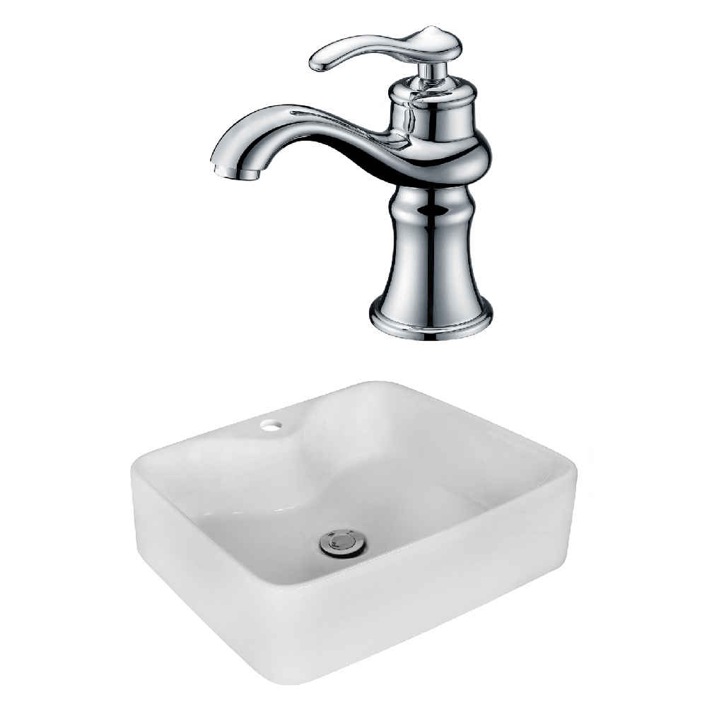 18.75-in. x 14.75-in. Rectangle Bathroom Vessel Sink Set White Enamel Glaze