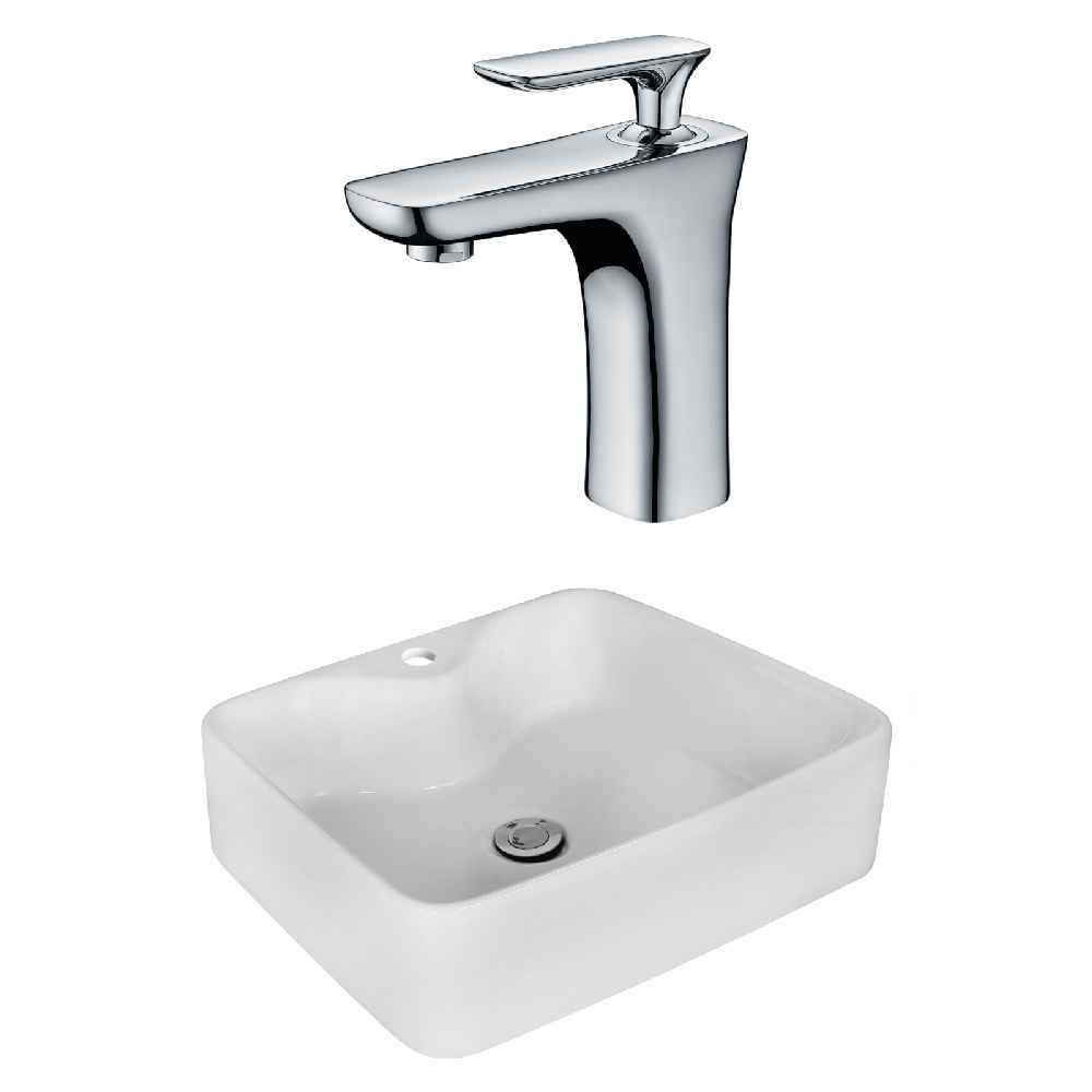 18.75-in. x 14.75-in. Rectangle Bathroom Vessel Sink Set White Enamel Glaze