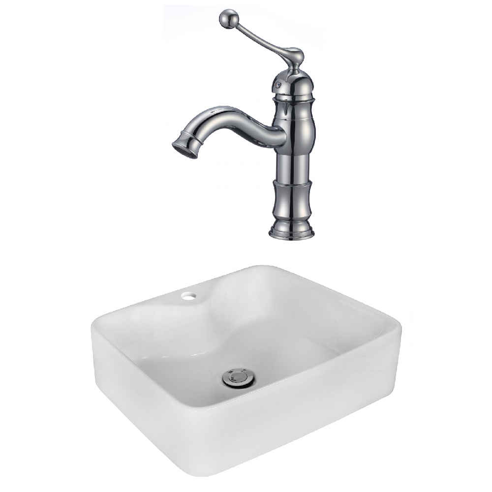 18.75-in. x 14.75-in. Rectangle Bathroom Vessel Sink Set White Enamel Glaze