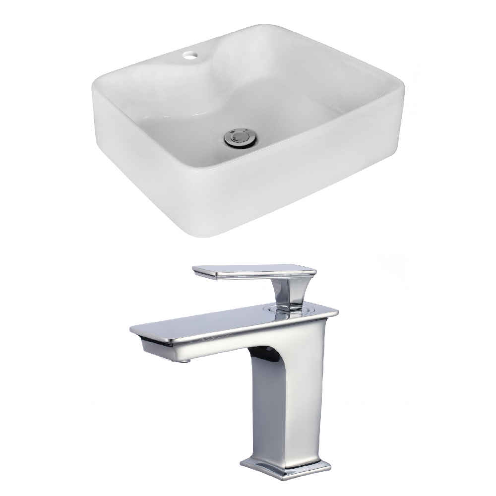 18.75-in. x 14.75-in. Rectangle Bathroom Vessel Sink Set White Enamel Glaze