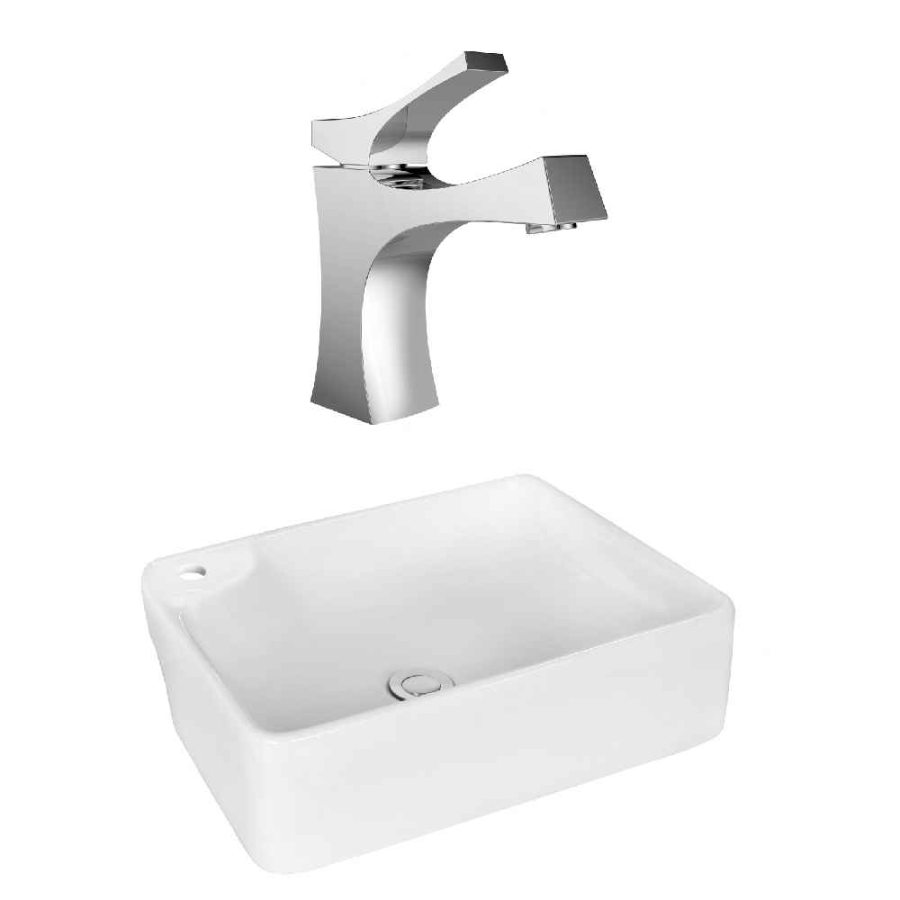 17.25-in. x 13-in. Rectangle Bathroom Vessel Sink Set White Enamel Glaze