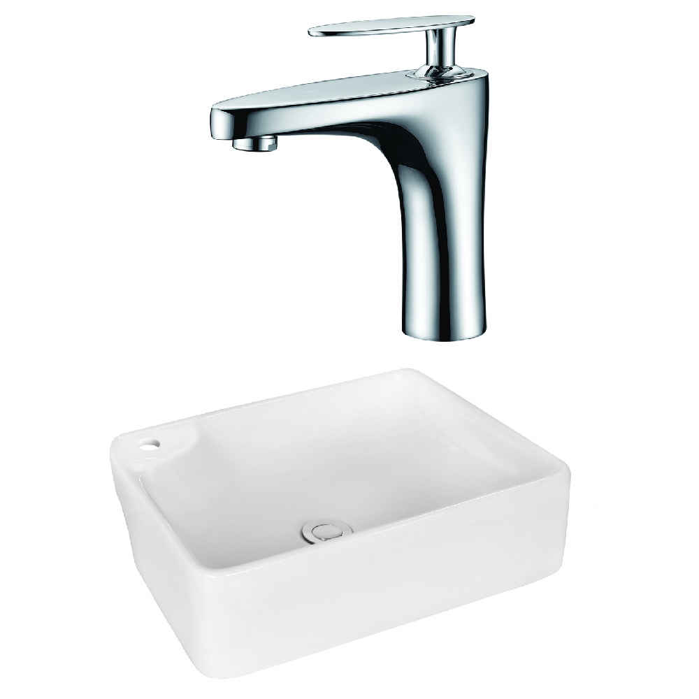 17.25-in. x 13-in. Rectangle Bathroom Vessel Sink Set White Enamel Glaze