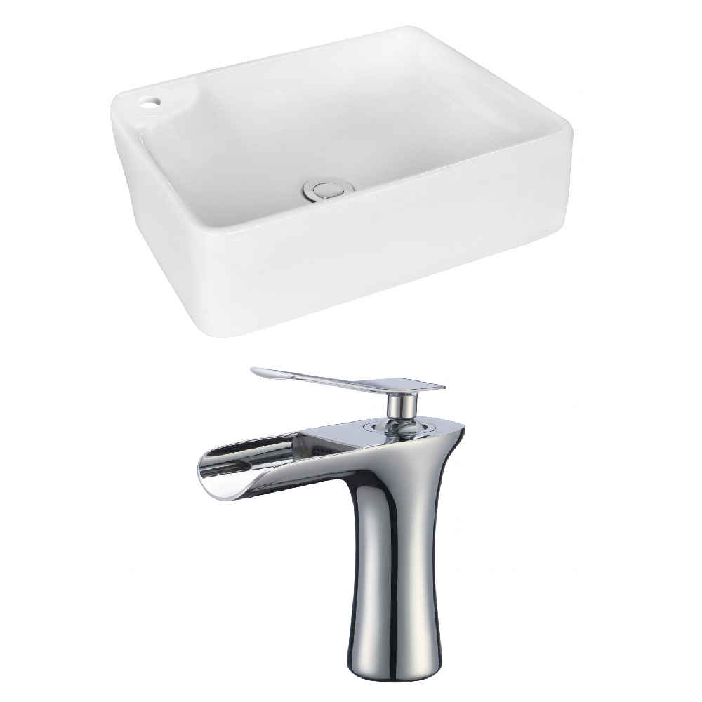 17.25-in. x 13-in. Rectangle Bathroom Vessel Sink Set White Enamel Glaze