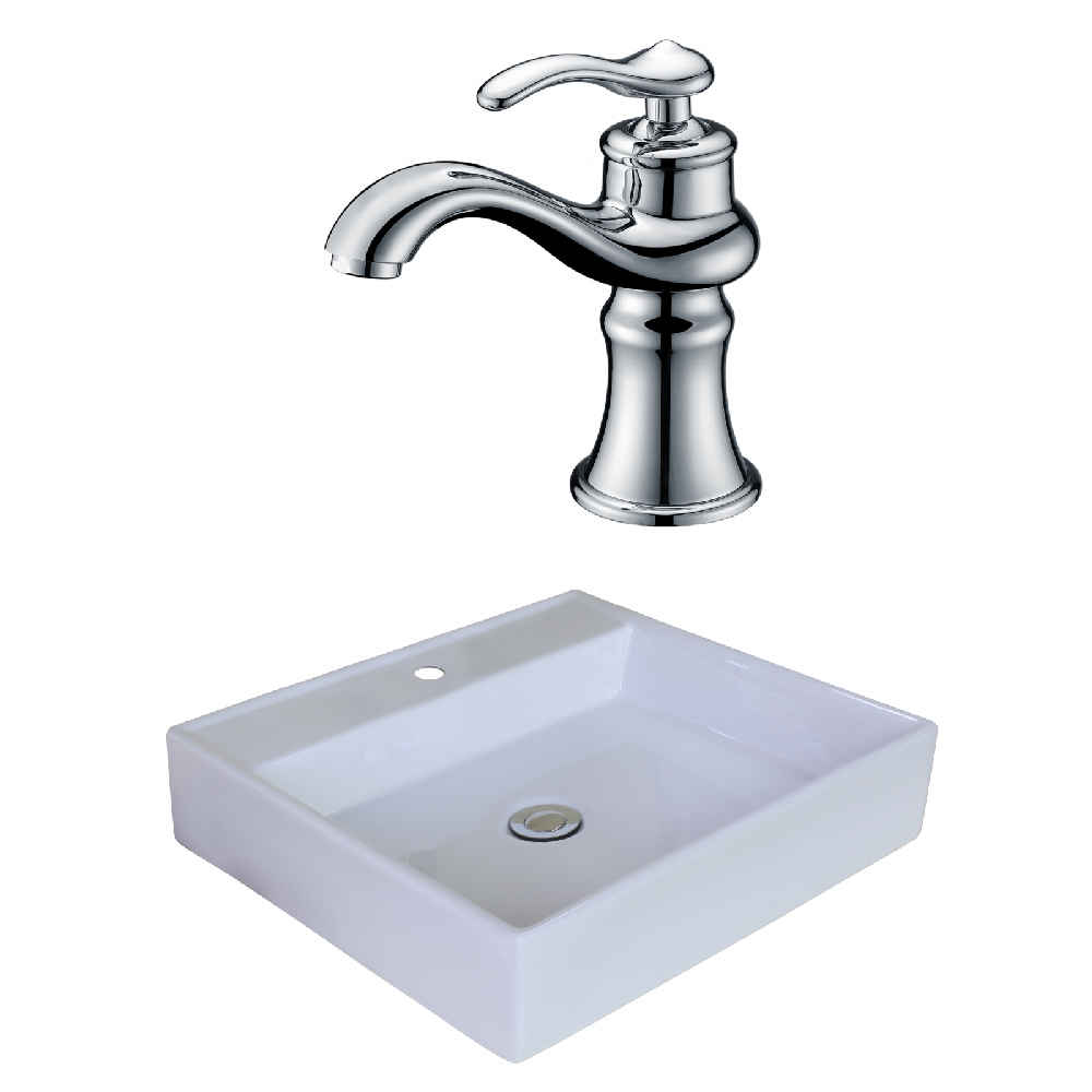 17-in. x 17-in. Square Bathroom Vessel Sink Set White Enamel Glaze