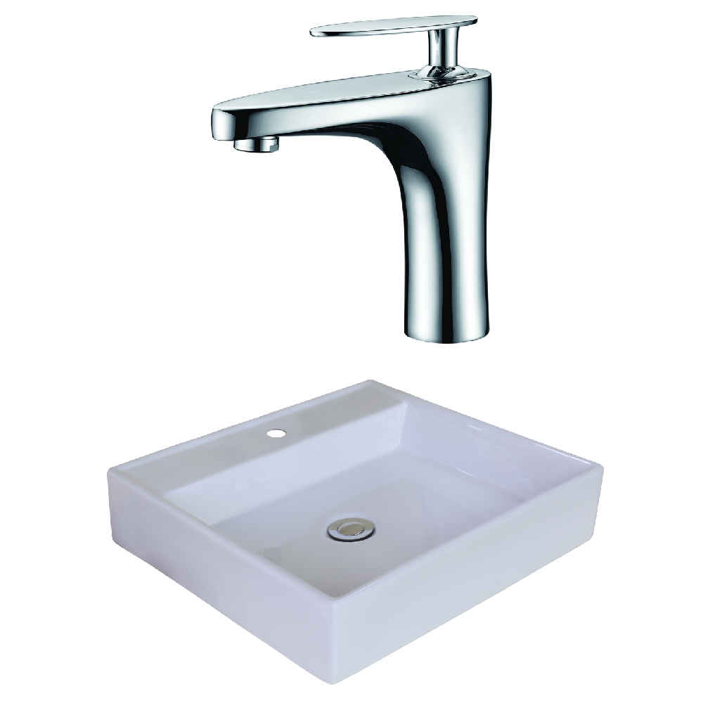 17-in. x 17-in. Square Bathroom Vessel Sink Set White Enamel Glaze