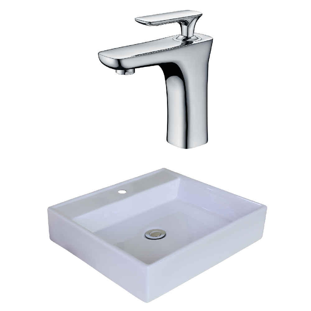 17-in. x 17-in. Square Bathroom Vessel Sink Set White Enamel Glaze
