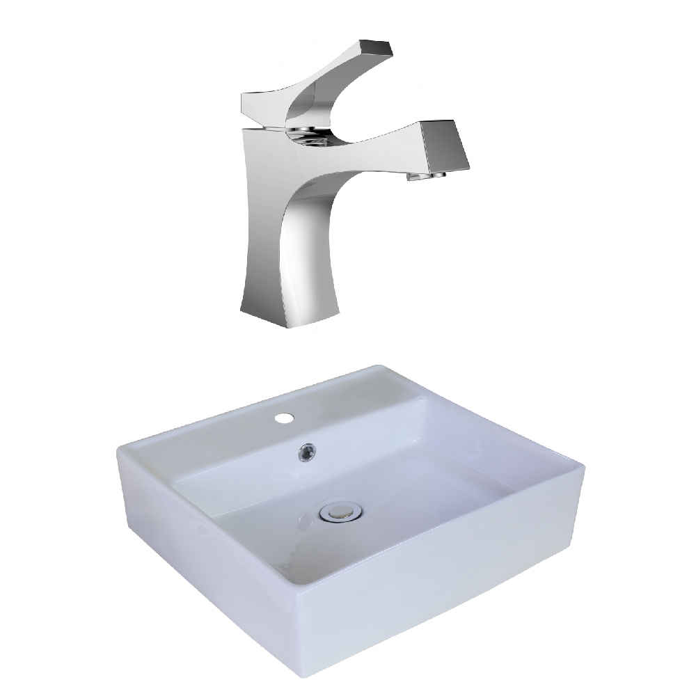 18-in. x 18-in. Square Bathroom Vessel Sink Set White Enamel Glaze