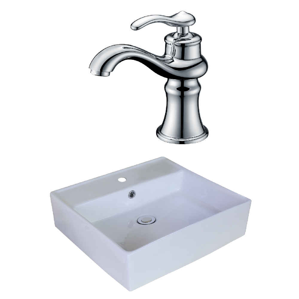 18-in. x 18-in. Square Bathroom Vessel Sink Set White Enamel Glaze