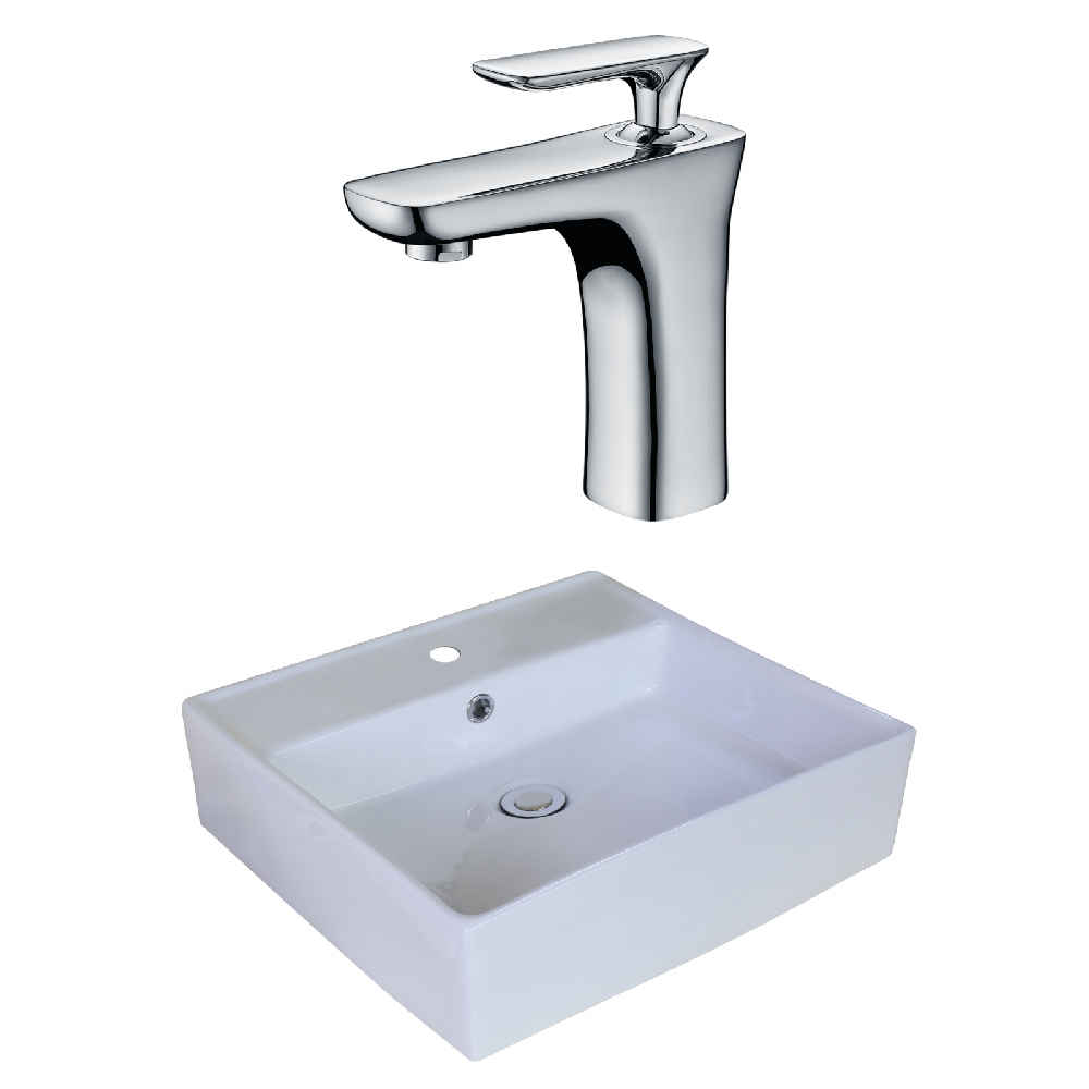 18-in. x 18-in. Square Bathroom Vessel Sink Set White Enamel Glaze
