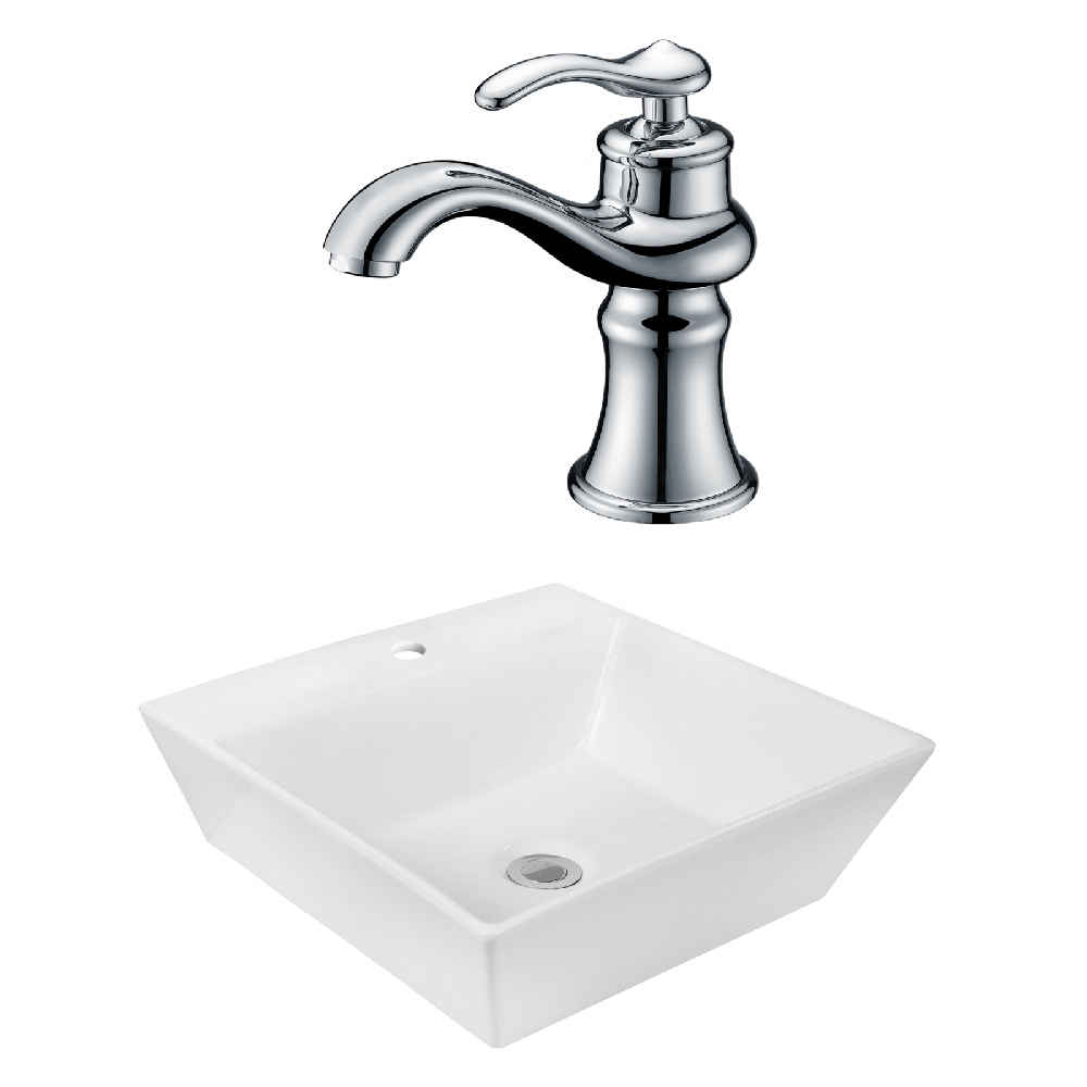 16.5-in. x 16.5-in. Square Bathroom Vessel Sink Set White Enamel Glaze