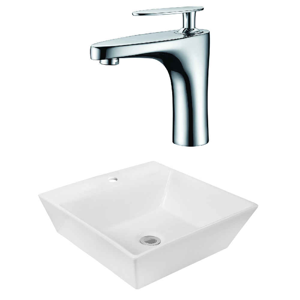 16.5-in. x 16.5-in. Square Bathroom Vessel Sink Set White Enamel Glaze
