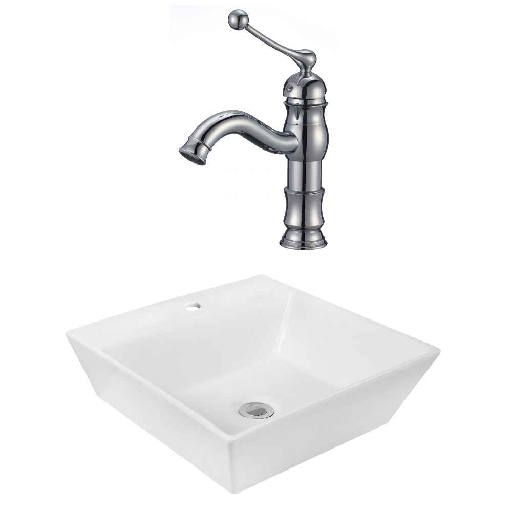 16.5-in. x 16.5-in. Square Bathroom Vessel Sink Set White Enamel Glaze