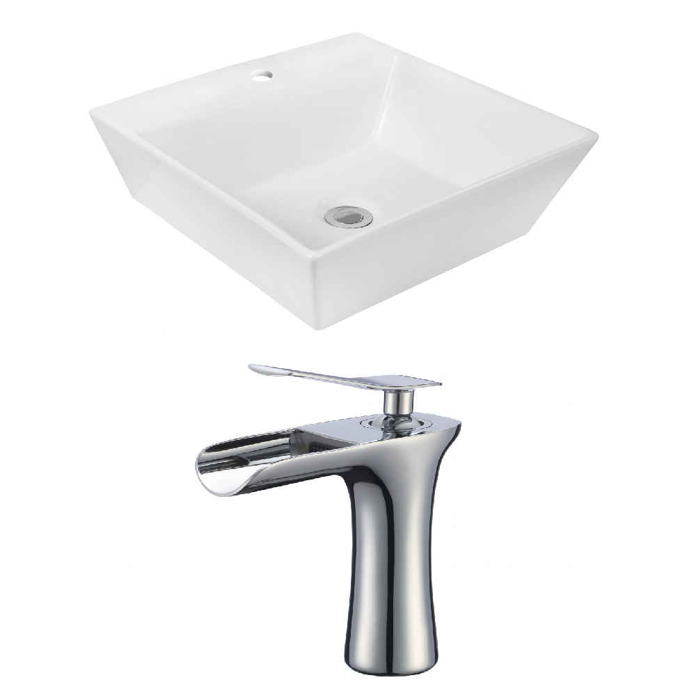 16.5-in. x 16.5-in. Square Bathroom Vessel Sink Set White Enamel Glaze