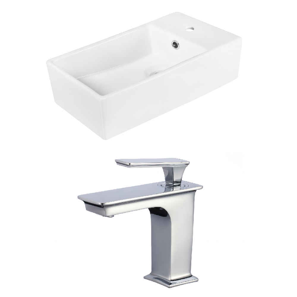 19-in. x 9.75-in. Rectangle Bathroom Vessel Sink Set White Enamel Glaze
