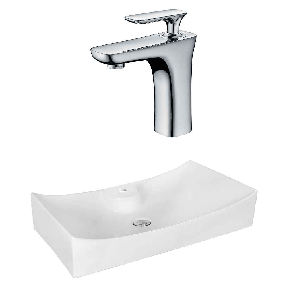 26.25-in. x 15.25-in. Rectangle Bathroom Vessel Sink Set White Enamel Glaze