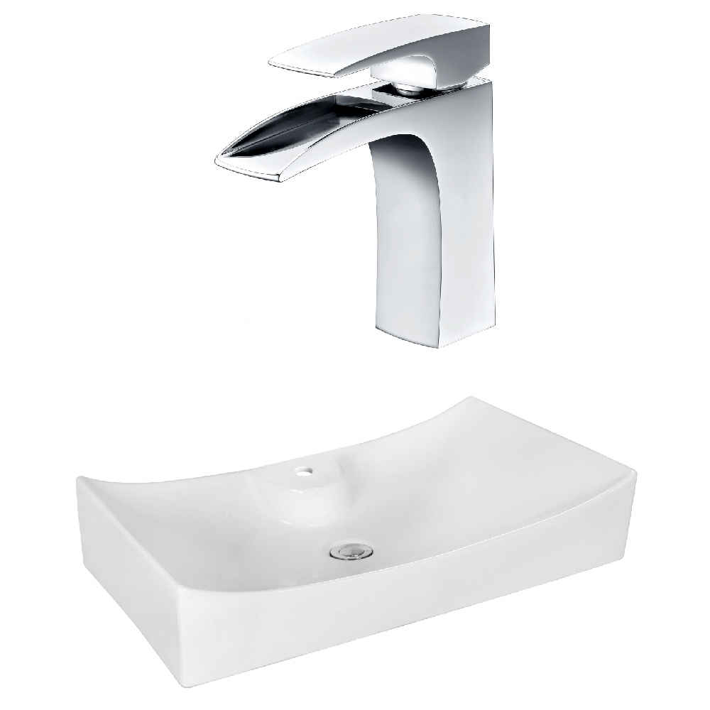 26.25-in. x 15.25-in. Rectangle Bathroom Vessel Sink Set White Enamel Glaze
