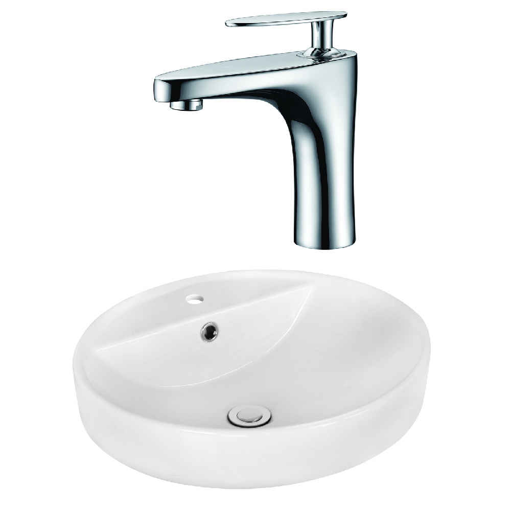18.1-in. x 18.1-in. Round Bathroom Vessel Sink Set White Enamel Glaze