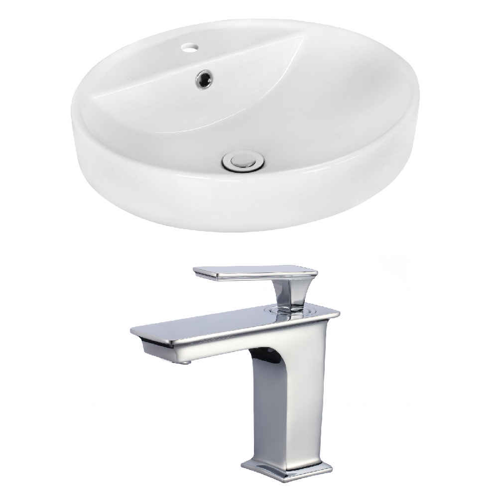 18.1-in. x 18.1-in. Round Bathroom Vessel Sink Set White Enamel Glaze