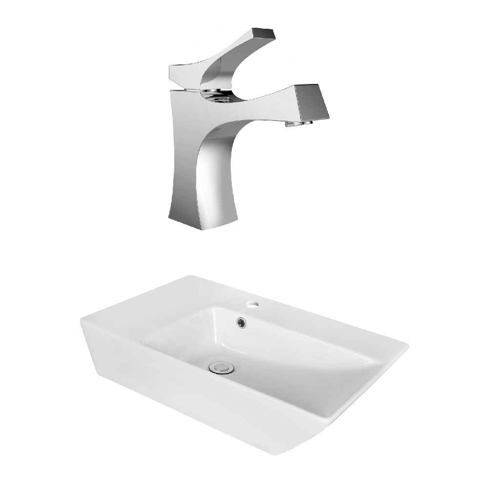 25.5-in. x 15.5-in. Rectangle Bathroom Vessel Sink Set White Enamel Glaze