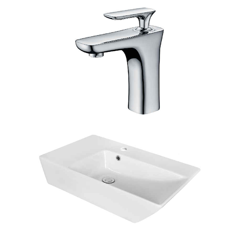 25.5-in. x 15.5-in. Rectangle Bathroom Vessel Sink Set White Enamel Glaze