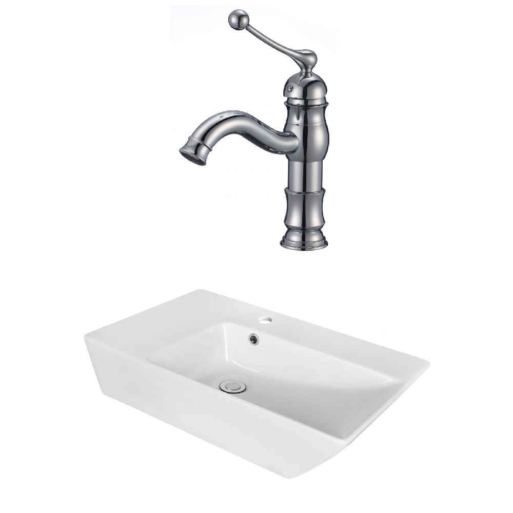 25.5-in. x 15.5-in. Rectangle Bathroom Vessel Sink Set White Enamel Glaze