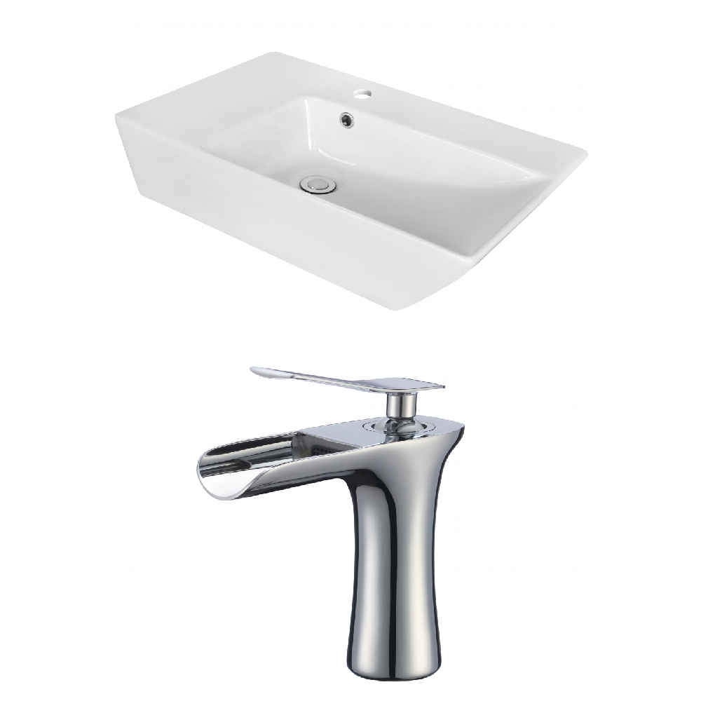 25.5-in. x 15.5-in. Rectangle Bathroom Vessel Sink Set White Enamel Glaze
