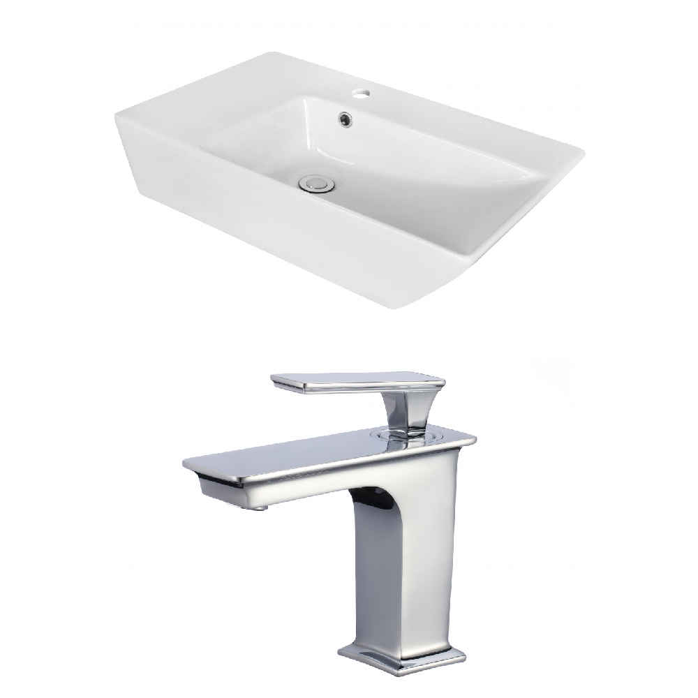 25.5-in. x 15.5-in. Rectangle Bathroom Vessel Sink Set White Enamel Glaze