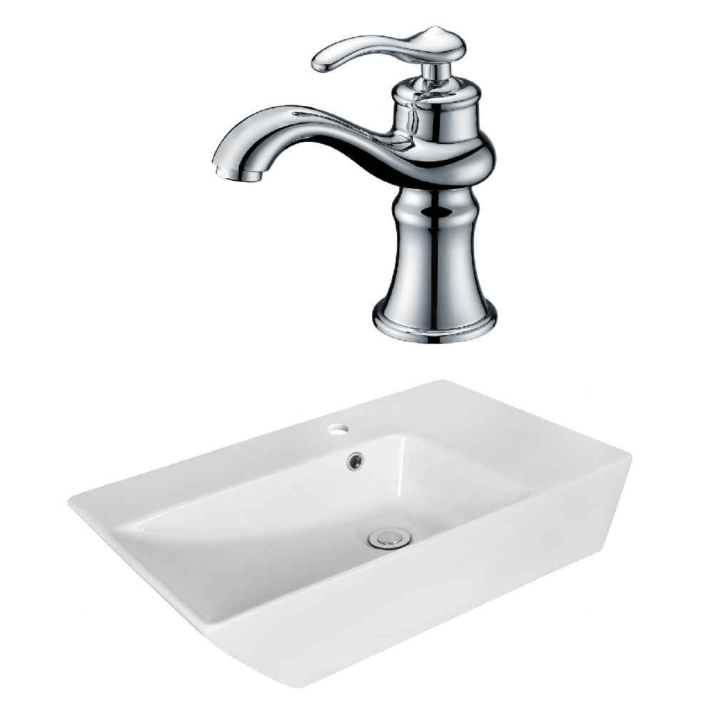 25.5-in. x 15.5-in. Rectangle Bathroom Vessel Sink Set White Enamel Glaze