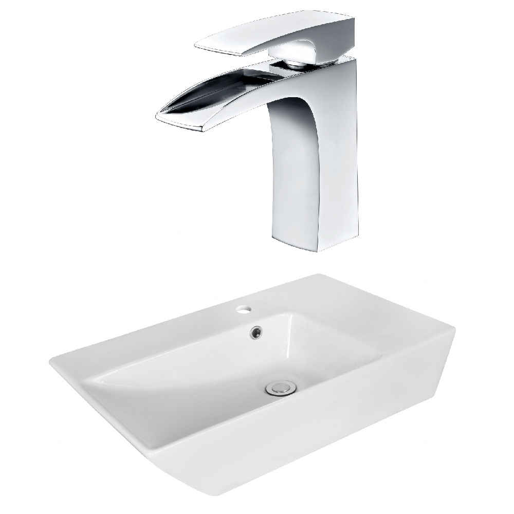 25.5-in. x 15.5-in. Rectangle Bathroom Vessel Sink Set White Enamel Glaze