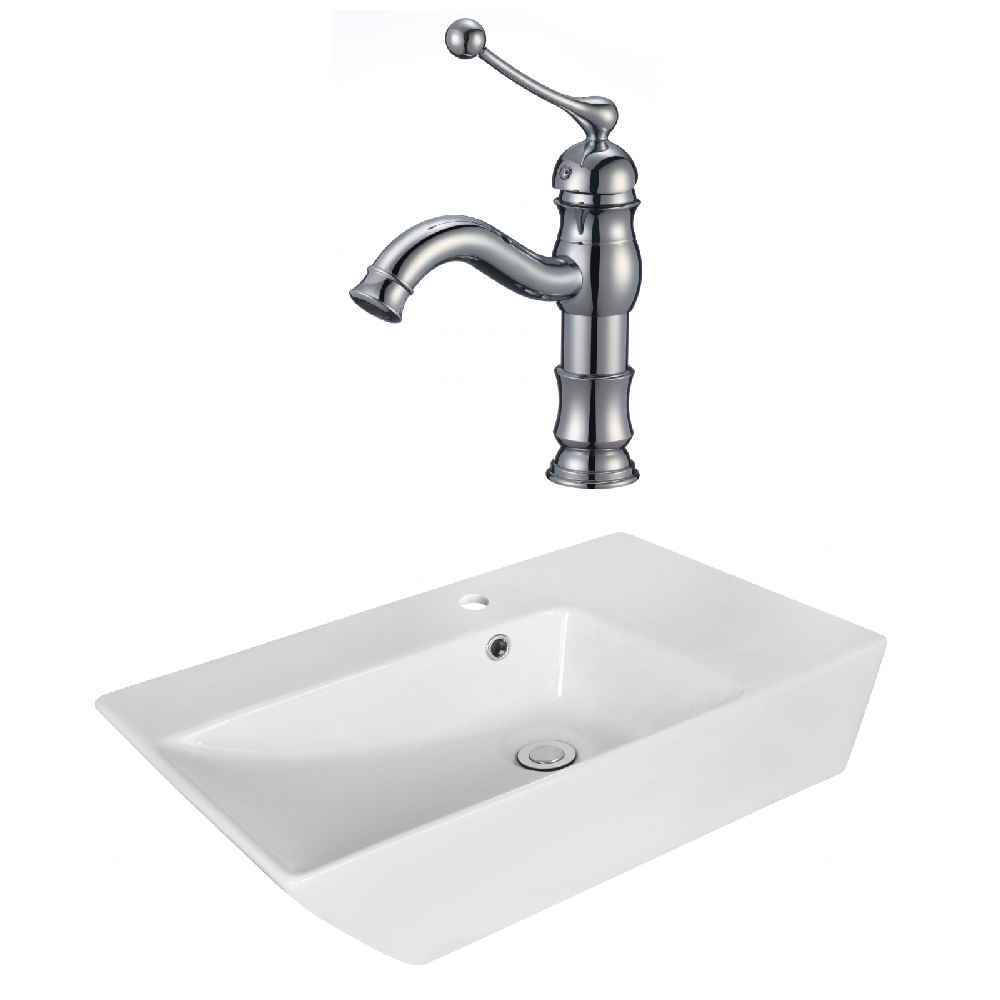 25.5-in. x 15.5-in. Rectangle Bathroom Vessel Sink Set White Enamel Glaze