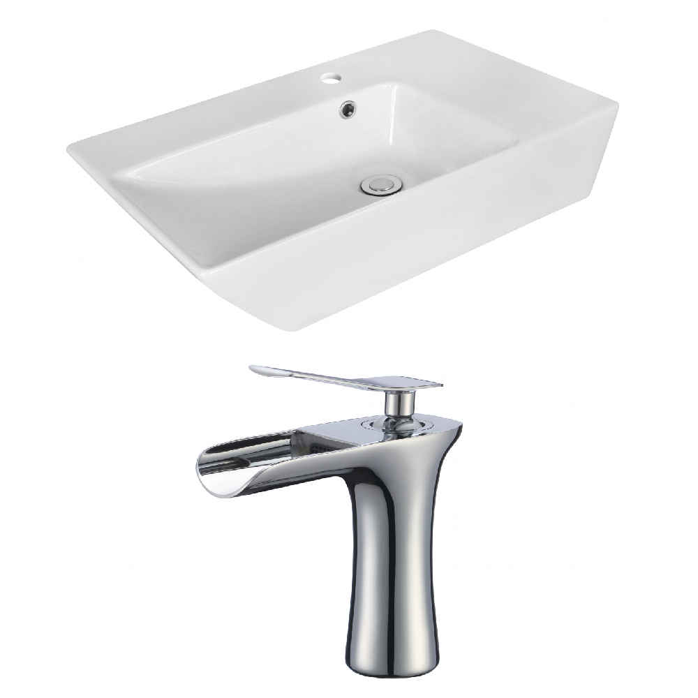 25.5-in. x 15.5-in. Rectangle Bathroom Vessel Sink Set White Enamel Glaze