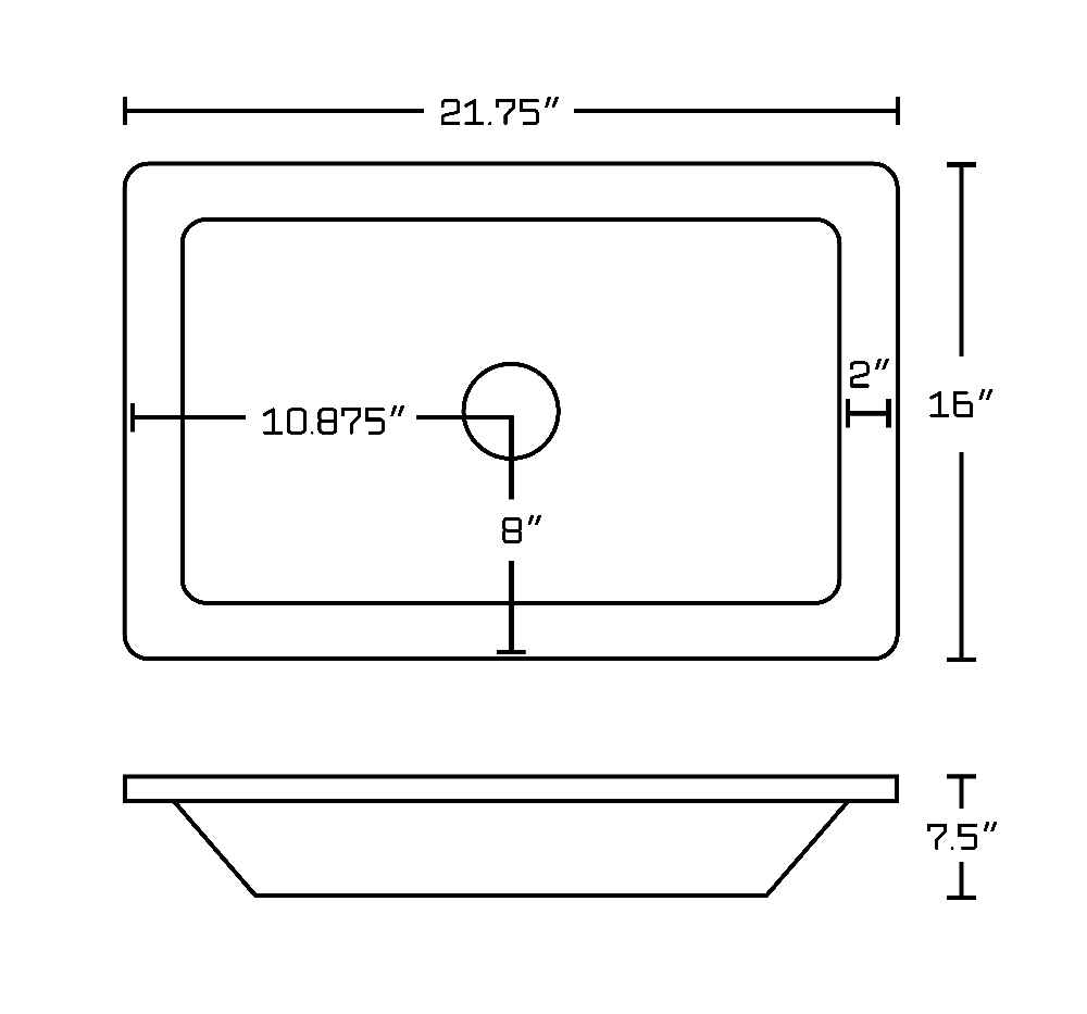 21.75-in. x 16-in. Rectangle Bathroom Vessel Sink White Enamel Glaze