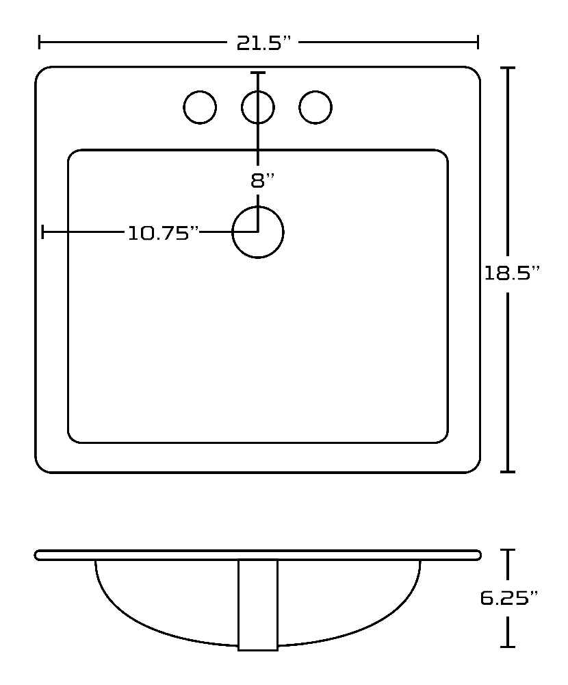 21.5-in. W 18.5-in. D Ceramic Top In White Color For 3H4-in. Faucet