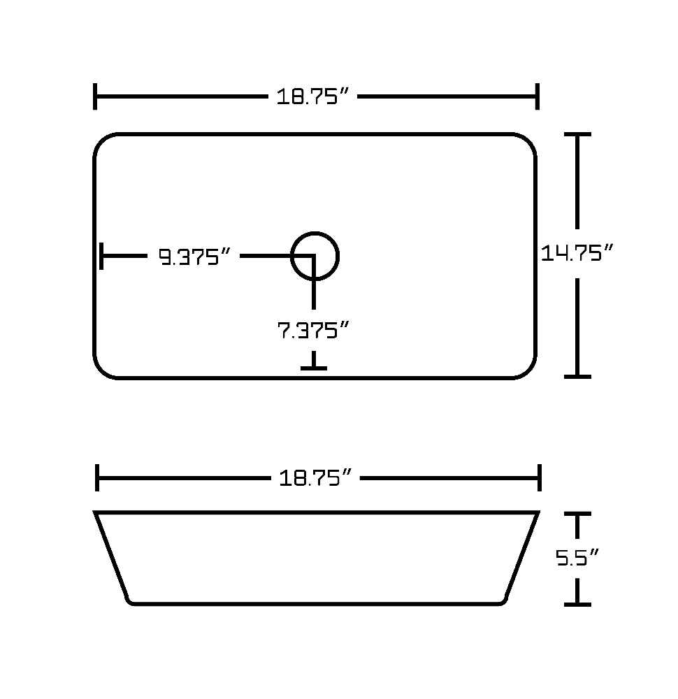 18.75-in. x 14.75-in. Rectangle Bathroom Vessel Sink White Enamel Glaze
