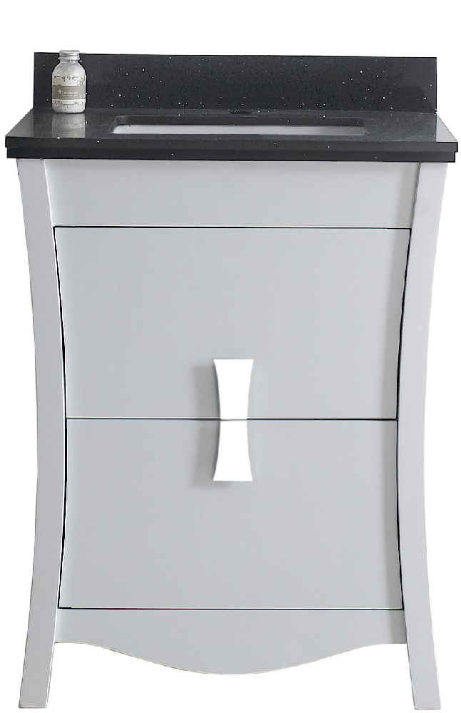 23.75-in. W Floor Mount White Vanity Set For 1 Hole Drilling Black Galaxy Top White UM Sink