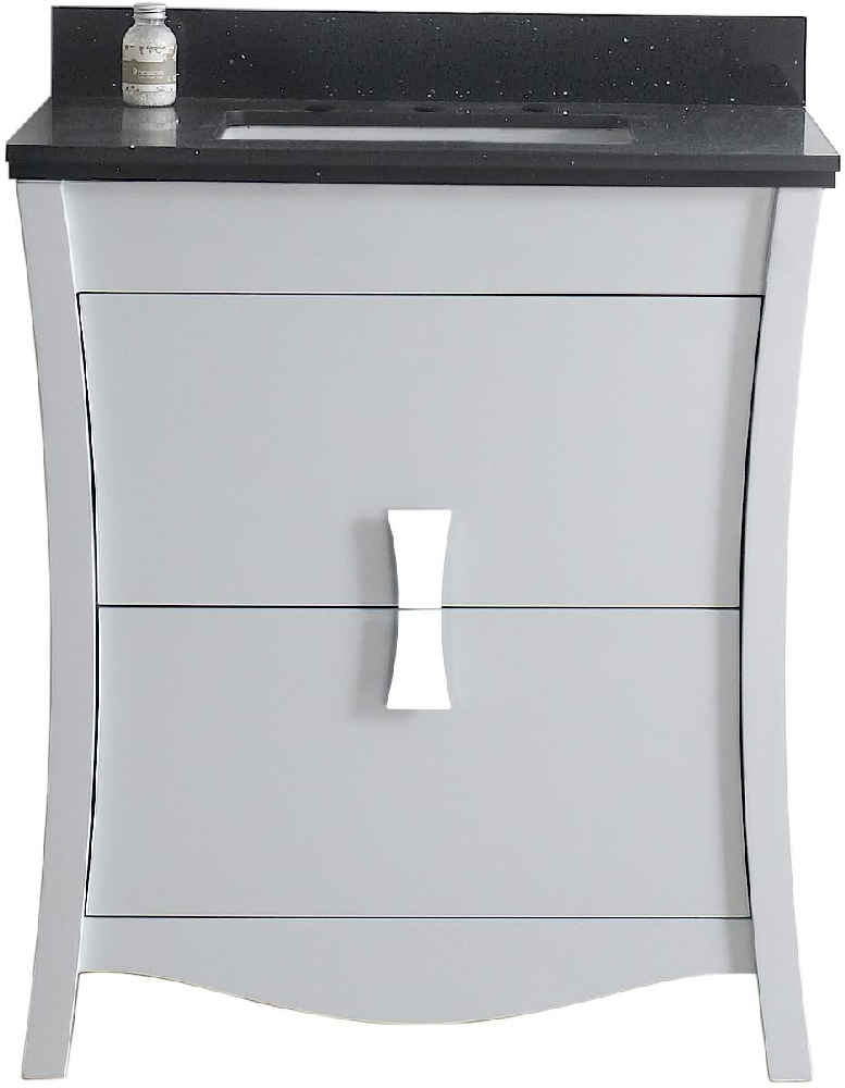 30.5-in. W Floor Mount White Vanity Set For 3H8-in. Drilling Black Galaxy Top Biscuit UM Sink