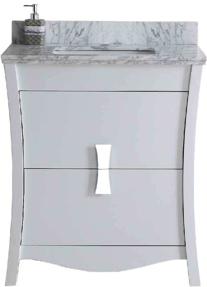 30.5-in. W Floor Mount White Vanity Set For 1 Hole Drilling Bianca Carara Top Biscuit UM Sink