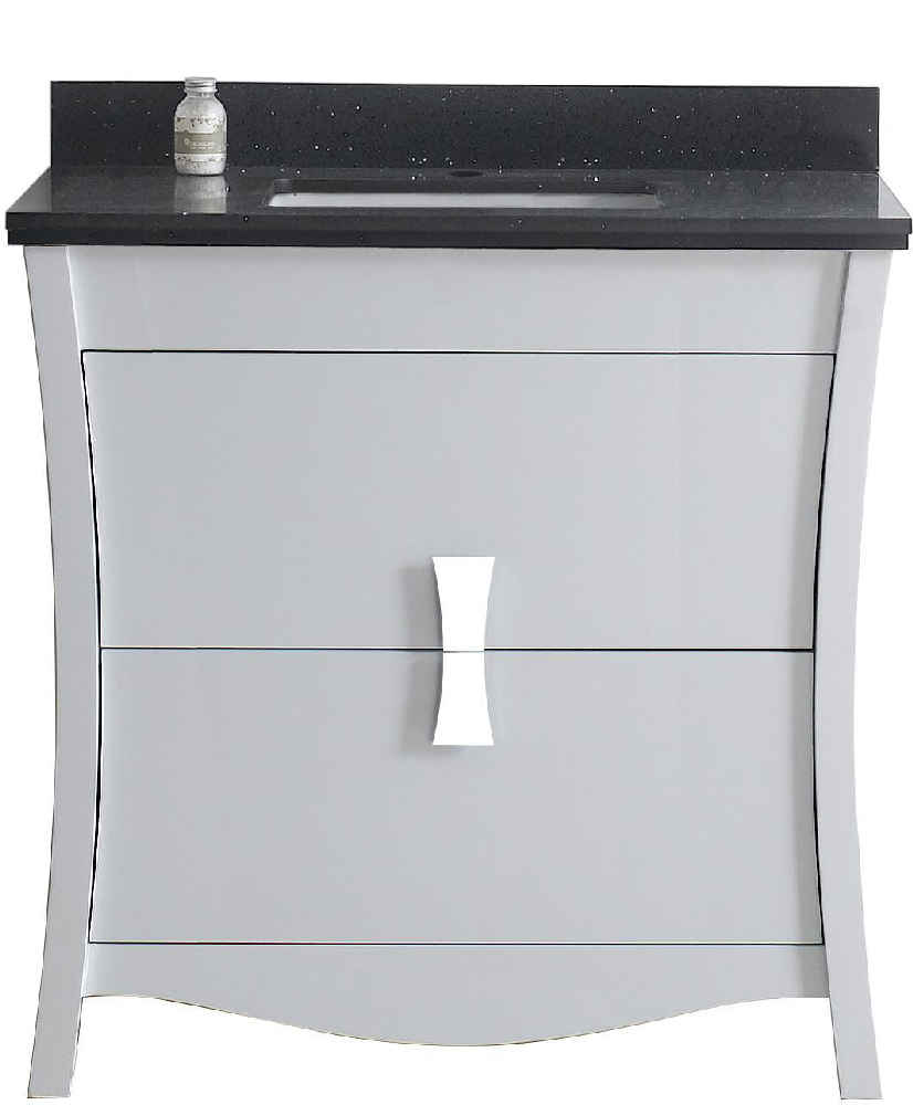36-in. W Floor Mount White Vanity Set For 1 Hole Drilling Black Galaxy Top Biscuit UM Sink