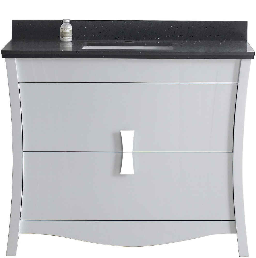 47.6-in. W Floor Mount White Vanity Set For 1 Hole Drilling Black Galaxy Top Biscuit UM Sink