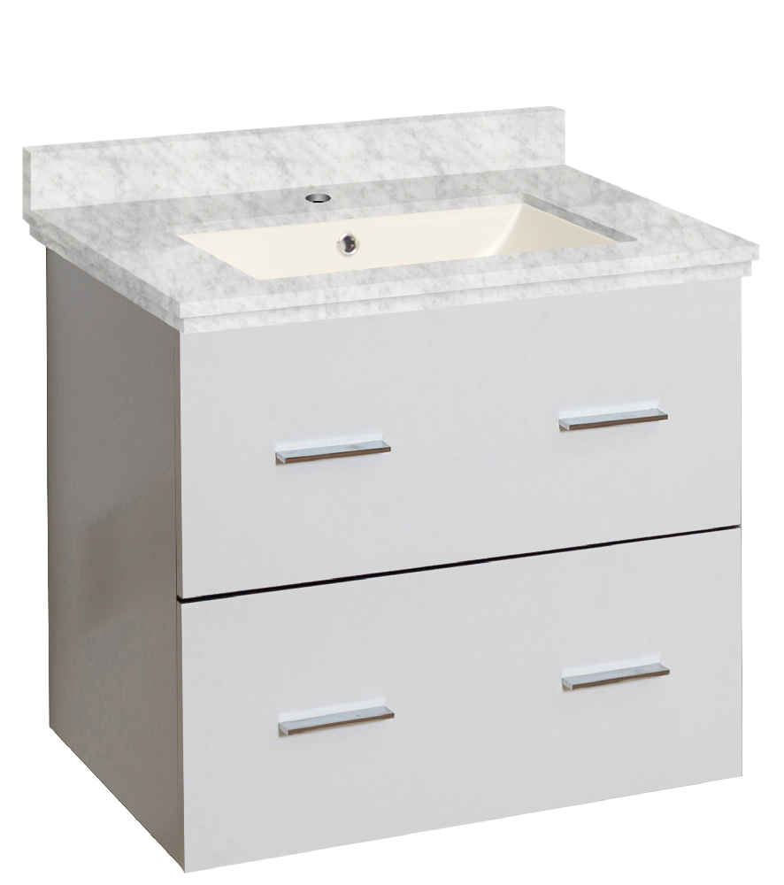 23.75-in. W Wall Mount White Vanity Set For 1 Hole Drilling Bianca Carara Top Biscuit UM Sink