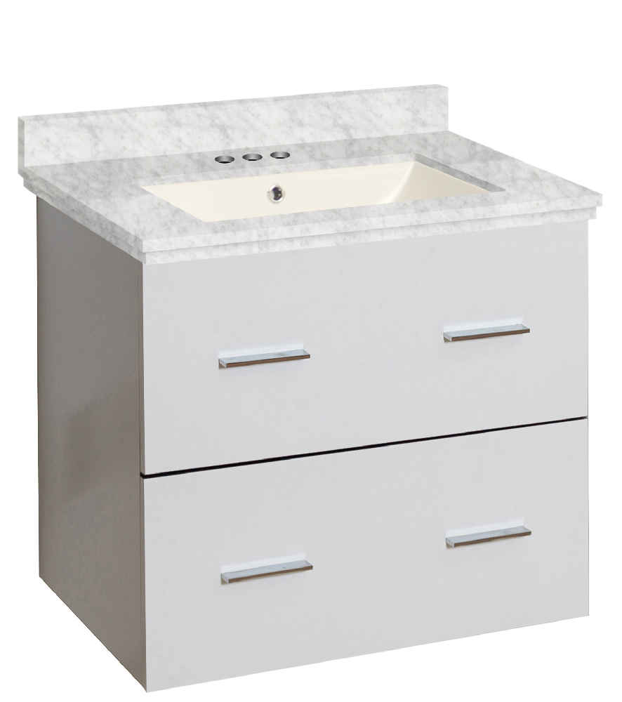 23.75-in. W Wall Mount White Vanity Set For 3H4-in. Drilling Bianca Carara Top Biscuit UM Sink