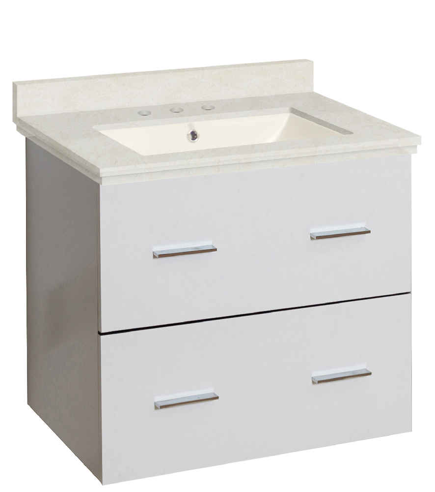 23.75-in. W Wall Mount White Vanity Set For 3H8-in. Drilling Beige Top Biscuit UM Sink