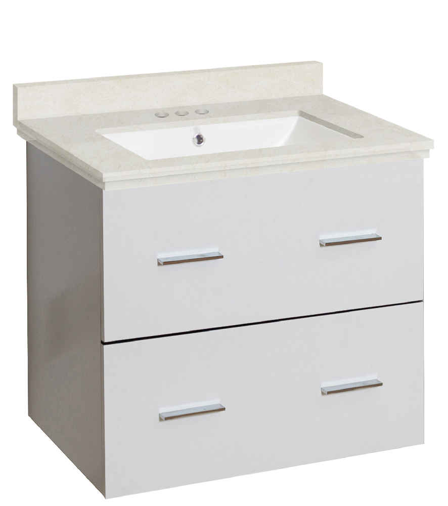 23.75-in. W Wall Mount White Vanity Set For 3H4-in. Drilling Beige Top White UM Sink