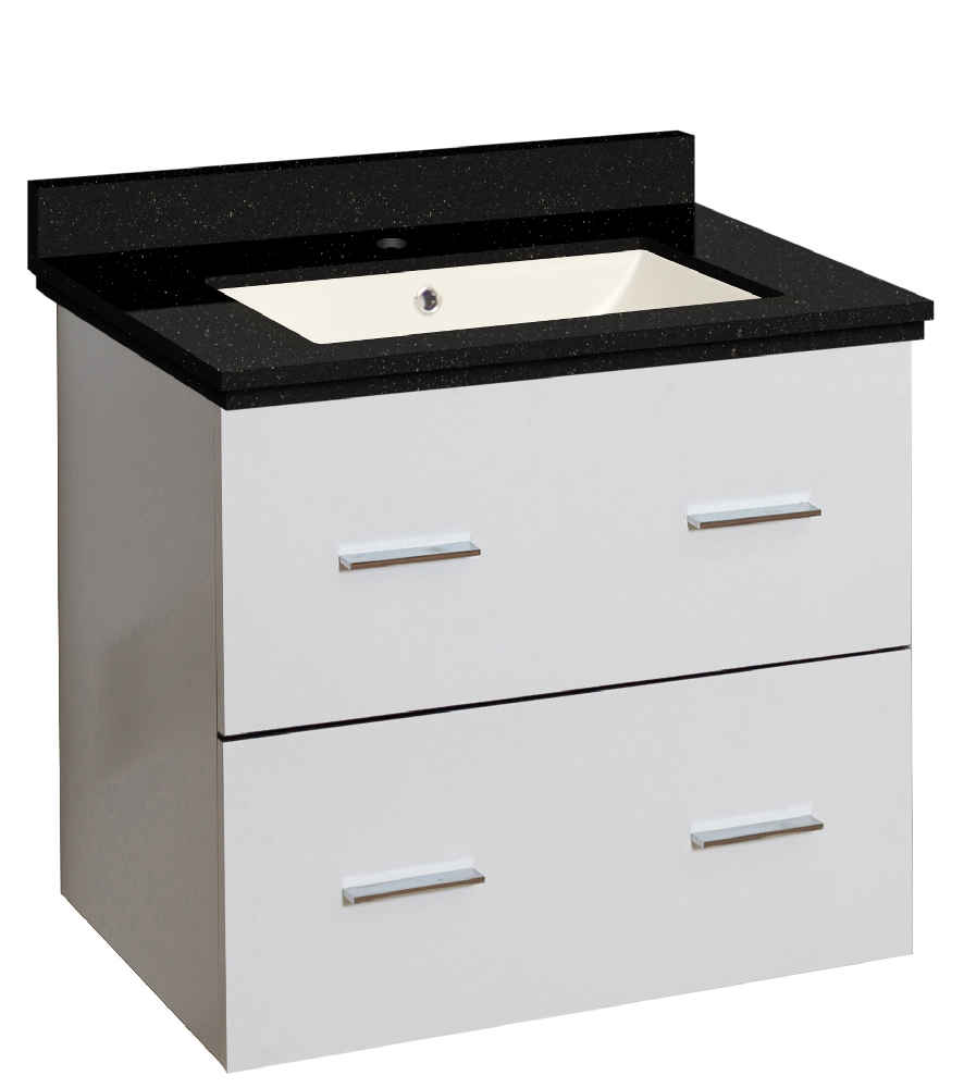 23.75-in. W Wall Mount White Vanity Set For 1 Hole Drilling Black Galaxy Top Biscuit UM Sink