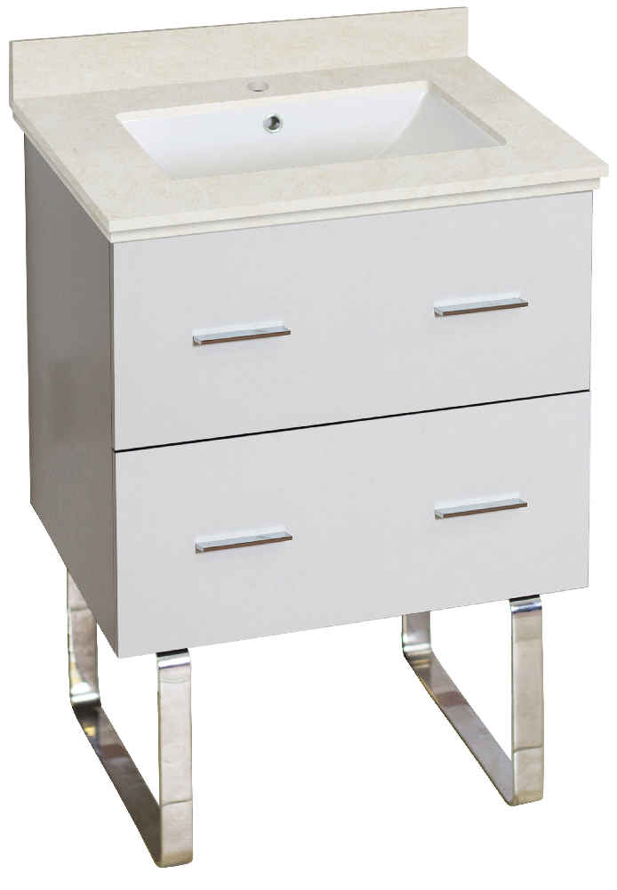 23.75-in. W Floor Mount White Vanity Set For 1 Hole Drilling Beige Top White UM Sink