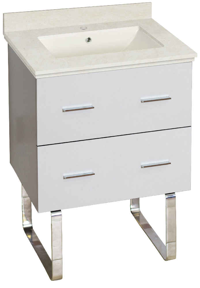 23.75-in. W Floor Mount White Vanity Set For 1 Hole Drilling Beige Top Biscuit UM Sink